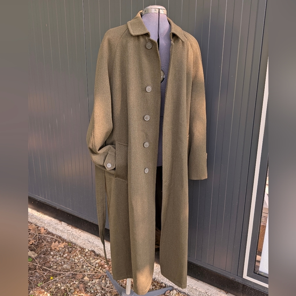 Ralph Lauren Chaps Vintage Army Green Brown Trench Coat 40 S Men's Large Wool